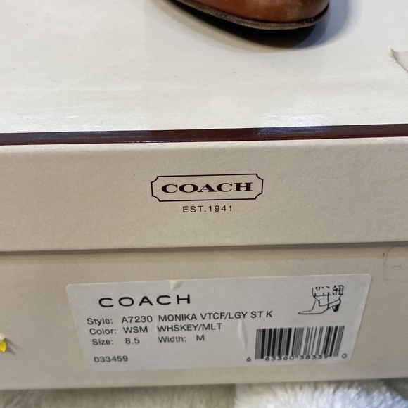 Coach leather brown boots with wool multicolored top flip one of a kind size 8.5 - Picture 6 of 7